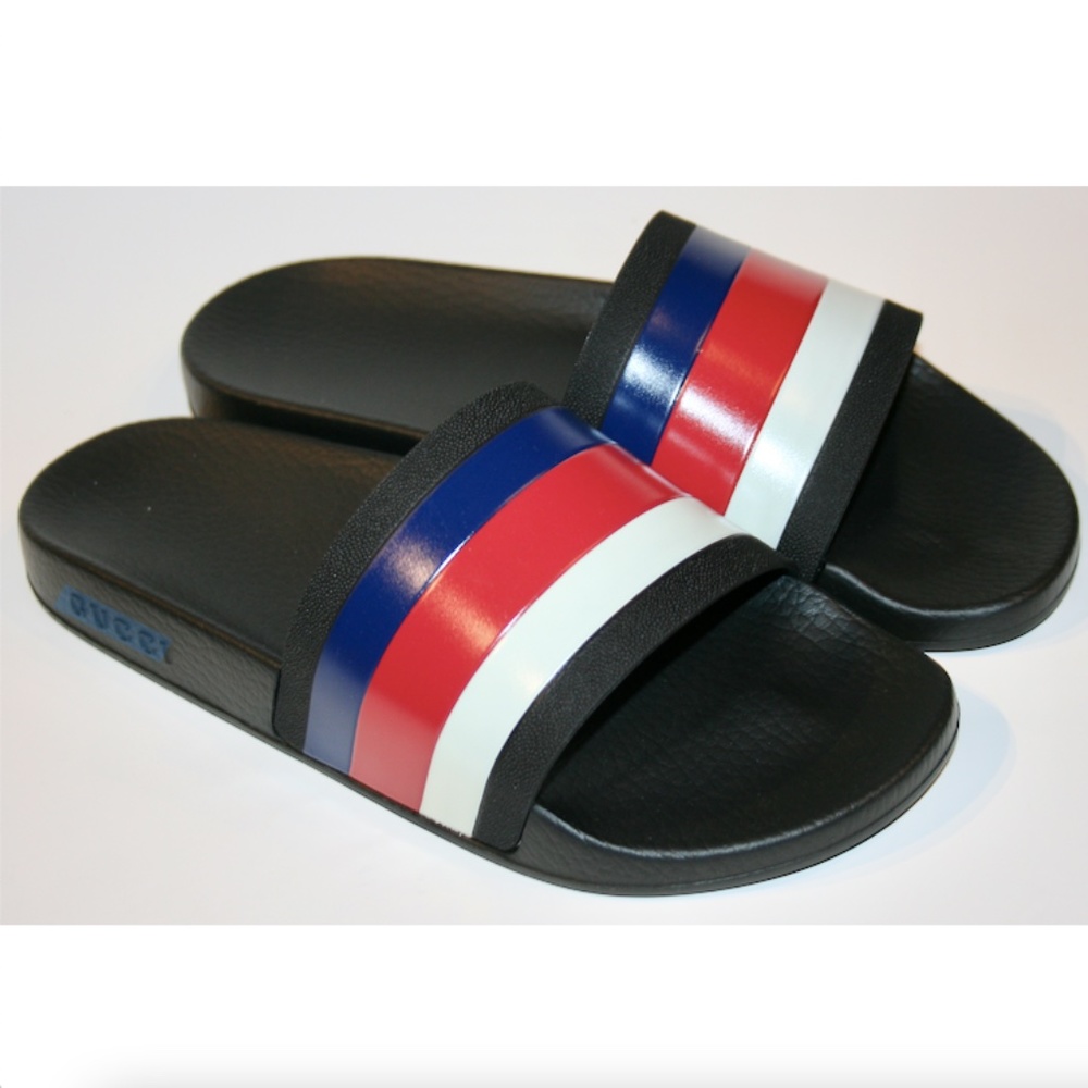 Gucci Men's Web Blue/Red/White Rubber Slides Shoes